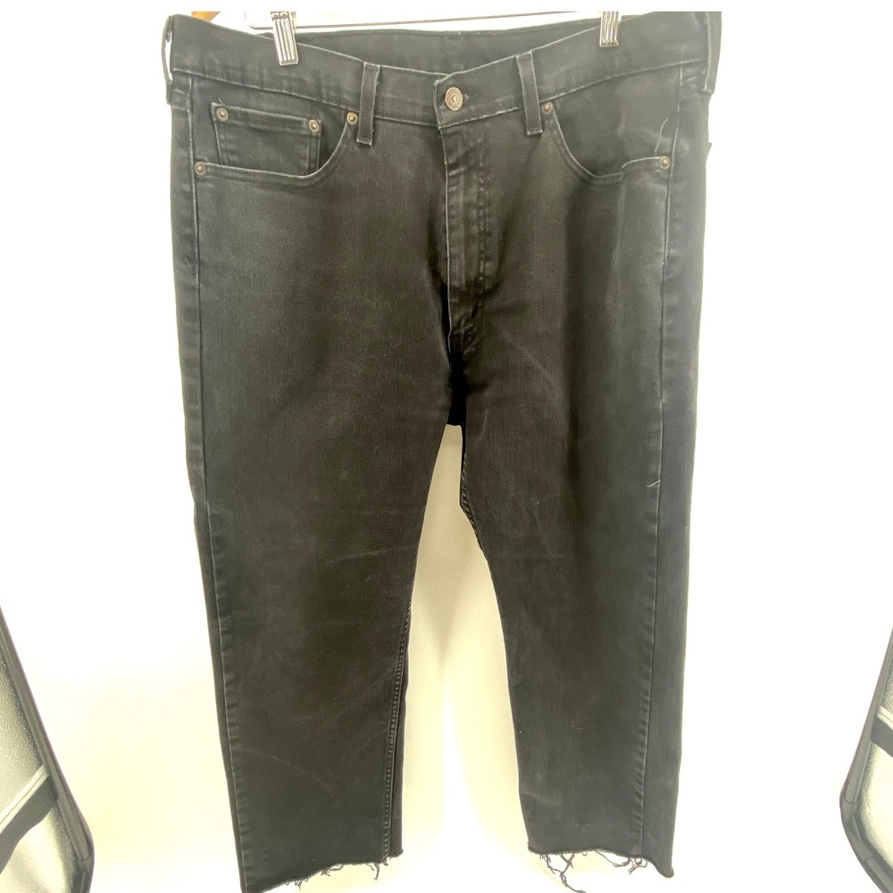 Levi's Strauss & Co 505 Jeans Mens 38x30 Black Denim Faded Straight Selvedge Leg - Picture 2 of 7
